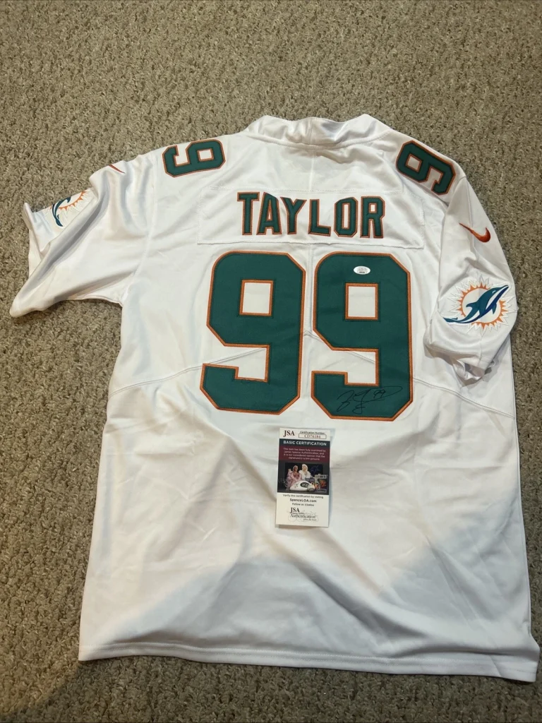 MIAMI DOLPHINS- JASON TAYLOR SIGNED AUTOGRAPH JERSEY JSA COA NFL LEGEND