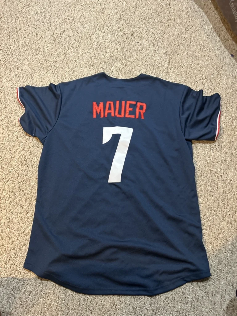 MINNESOTA TWINS- JOE MAUER SIZE LARGE L BASEBALL JERSEY MENS #7 BLUE HOF