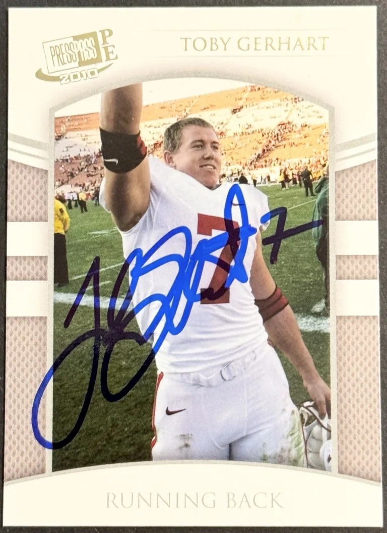Toby Gerhart Signed 2010 Press Pass PE Rookie Card Vikings BAS Beckett COA