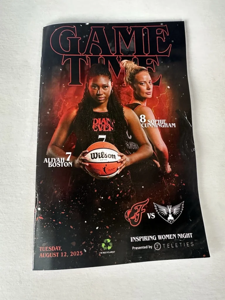 August 12, 2025 Indiana Fever Gametime Program Magazine Sophie Cunningham 8/12