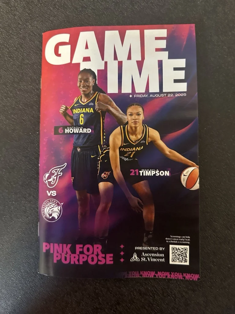 August 22, 2025 Indiana Fever Gametime Program Magazine Caitlin Clark