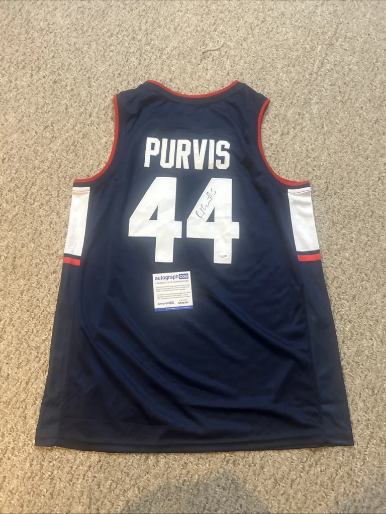 UCONN HUSKIES- RODNEY PURVIS SIGNED AUTOGRAPH JERSEY ACOA BASKETBALL