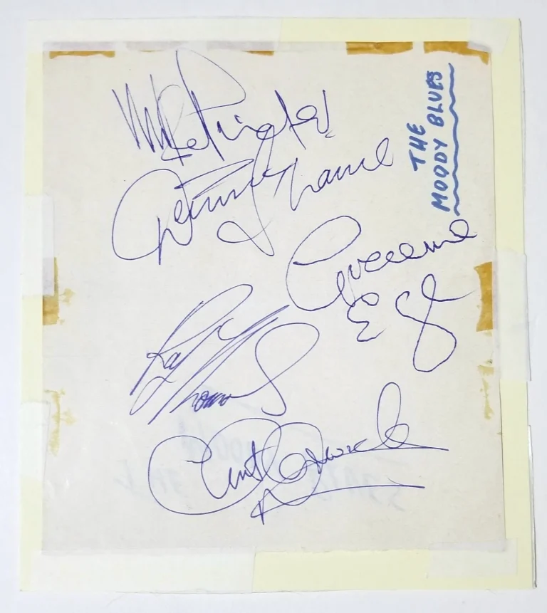 The Moody Blues ORIGINAL lineup hand SIGNED Album Page JSA LOA Autographed Laine