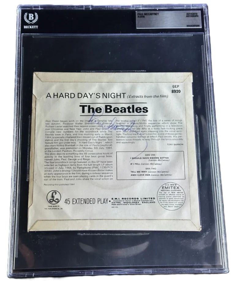 Paul McCartney Signed Auto 1964 A Hard Day's Night 45 Album Beatles Beckett BAS
