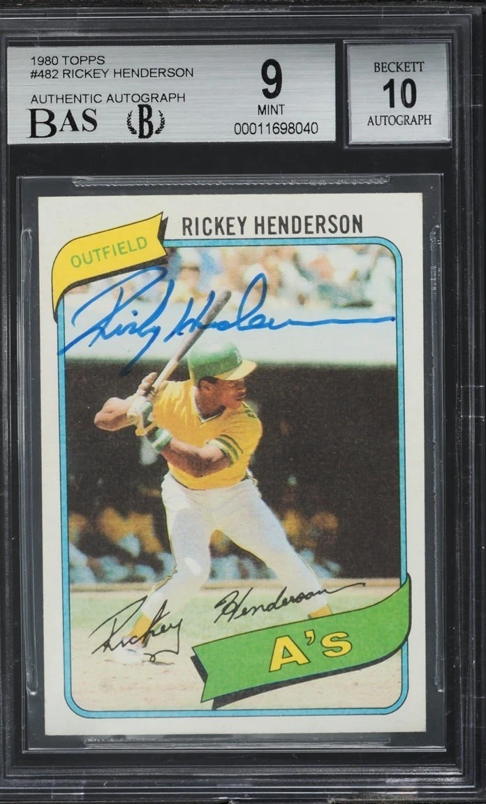Rickey Henderson Signed Auto 1980 Topps 482 Rookie Card BGS 9 Auto 10 Top Pop