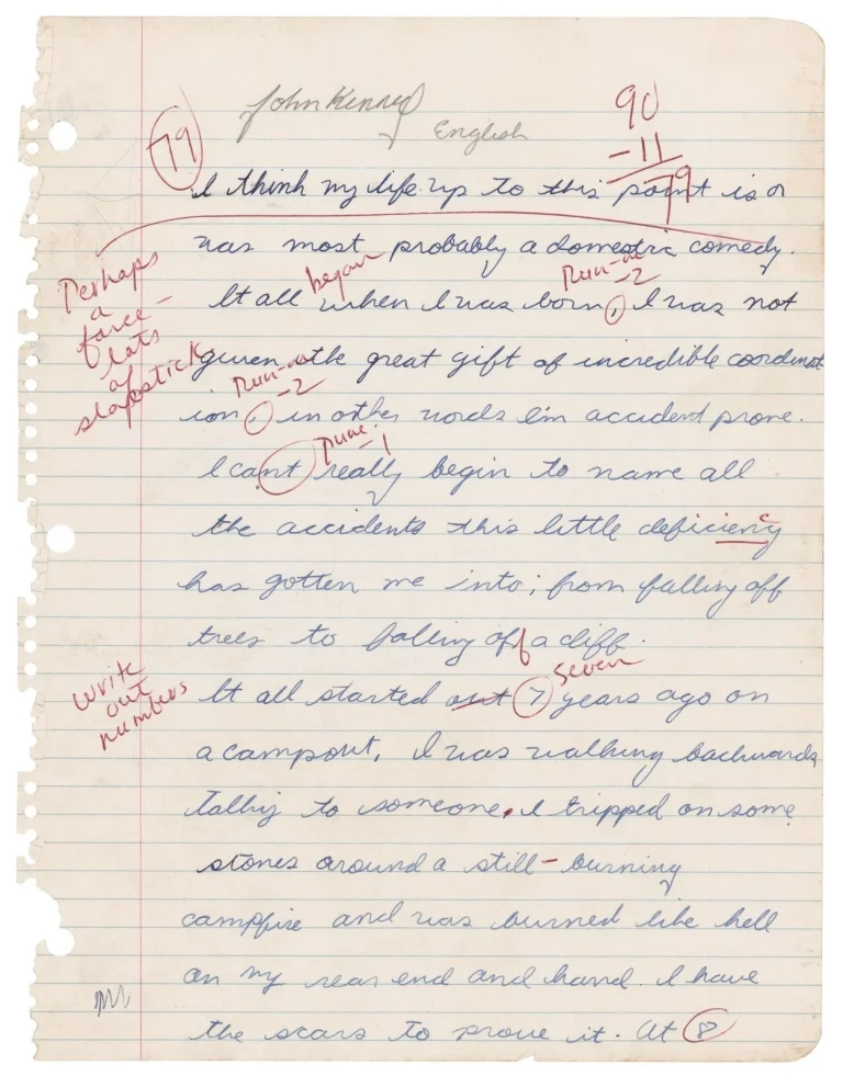 John F Kennedy Jr Signed Auto Handwritten 3 Page Essay Prophetic Death GRAD