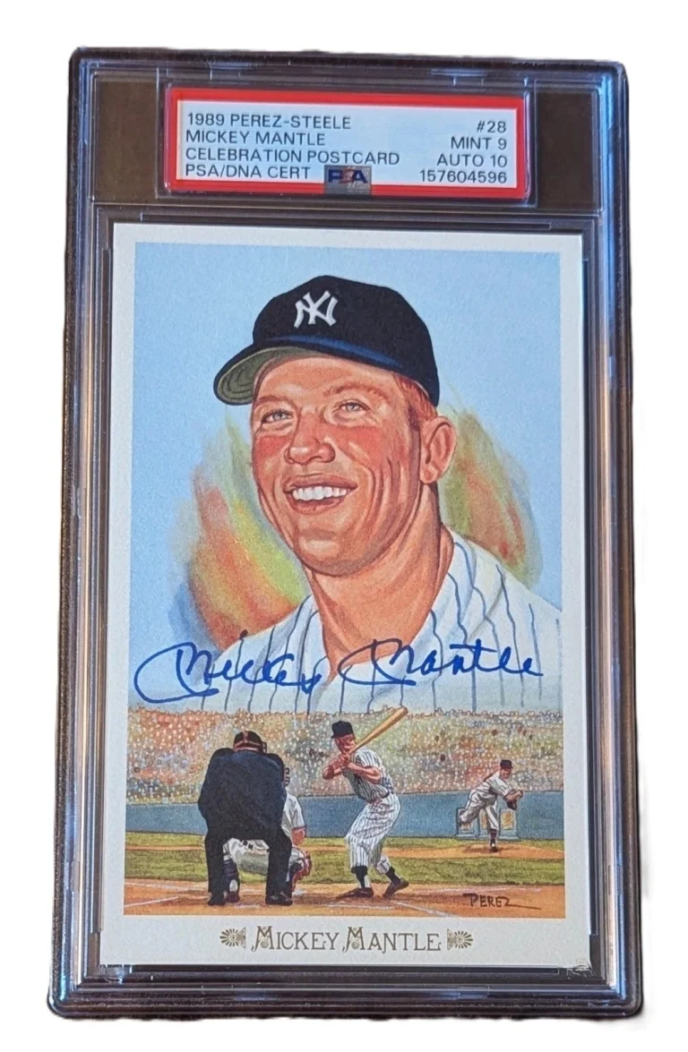 Mickey Mantle Signed Auto 1989 Perez-Steele 28 Postcard PSA 9 Auto 10 Yankees