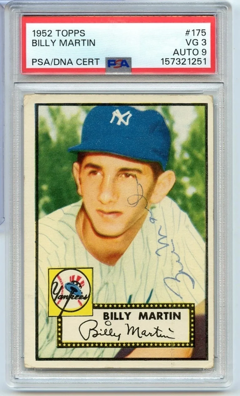 Billy Martin Signed Auto 1952 Topps 175 Rookie Card PSA 3 Auto 9 POP 2 Yankees