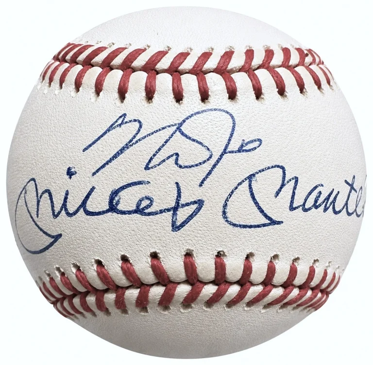 Mickey Mantle Mike Trout Dual Signed Auto OAL Baseball Near Mint JSA MLB Auth