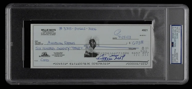 Willie Mays Signed Auto 2003 Personal Bank Check Amex Bill PSA DNA Gem Mint 10