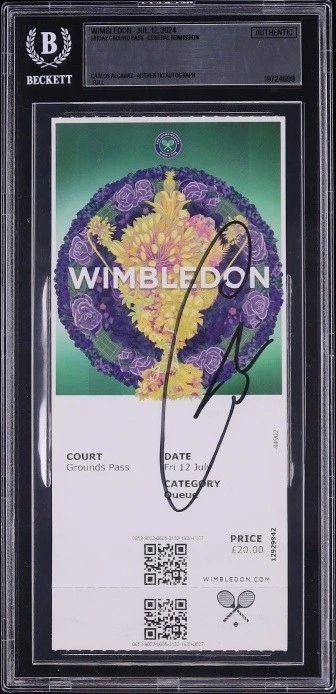 Carlos Alcaraz Signed Auto 2024 Wimbledon Final Ticket vs Djokovic Beckett BAS