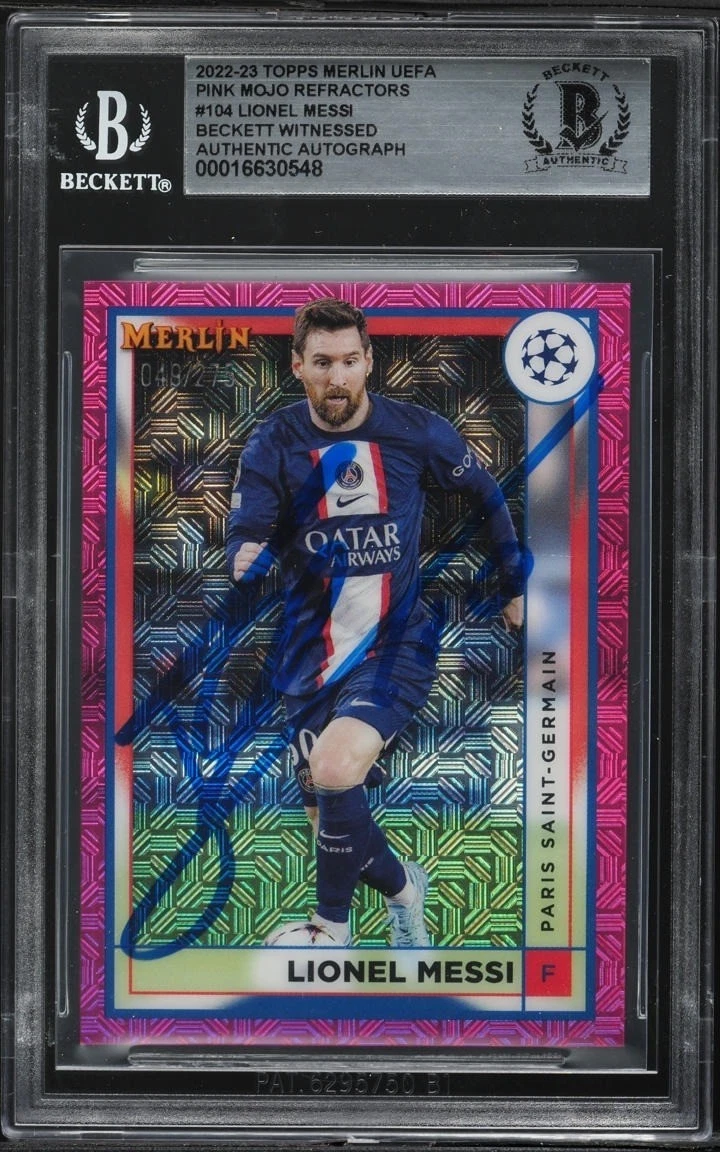 Lionel Messi Signed Auto 2022 Topps Merlin UEFA Pink Mojo Refractor /275 BAS