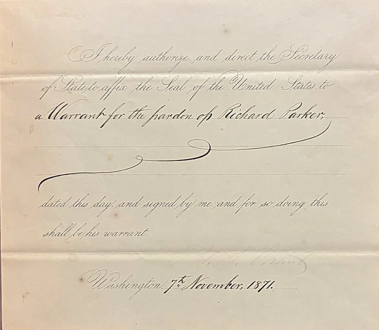 President Ulysses S Grant Signed Auto 1871 Presidential Pardon GRAD