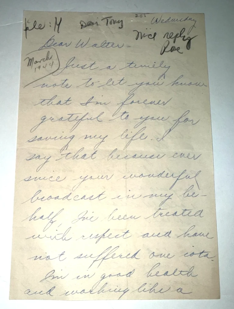 Tony Martin WWII 1944 Handwritten Signed Letter to Walter Winchell Envelope COA