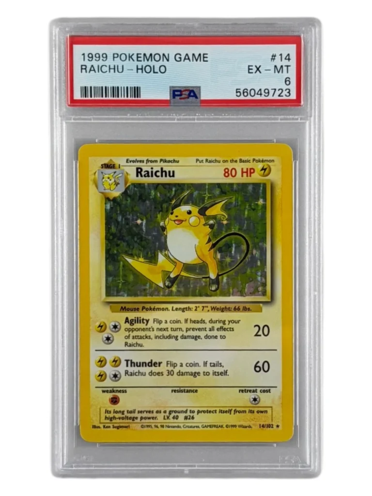 1999 POKEMON BASE SET UNLIMITED 14 RAICHU-HOLO PSA 6