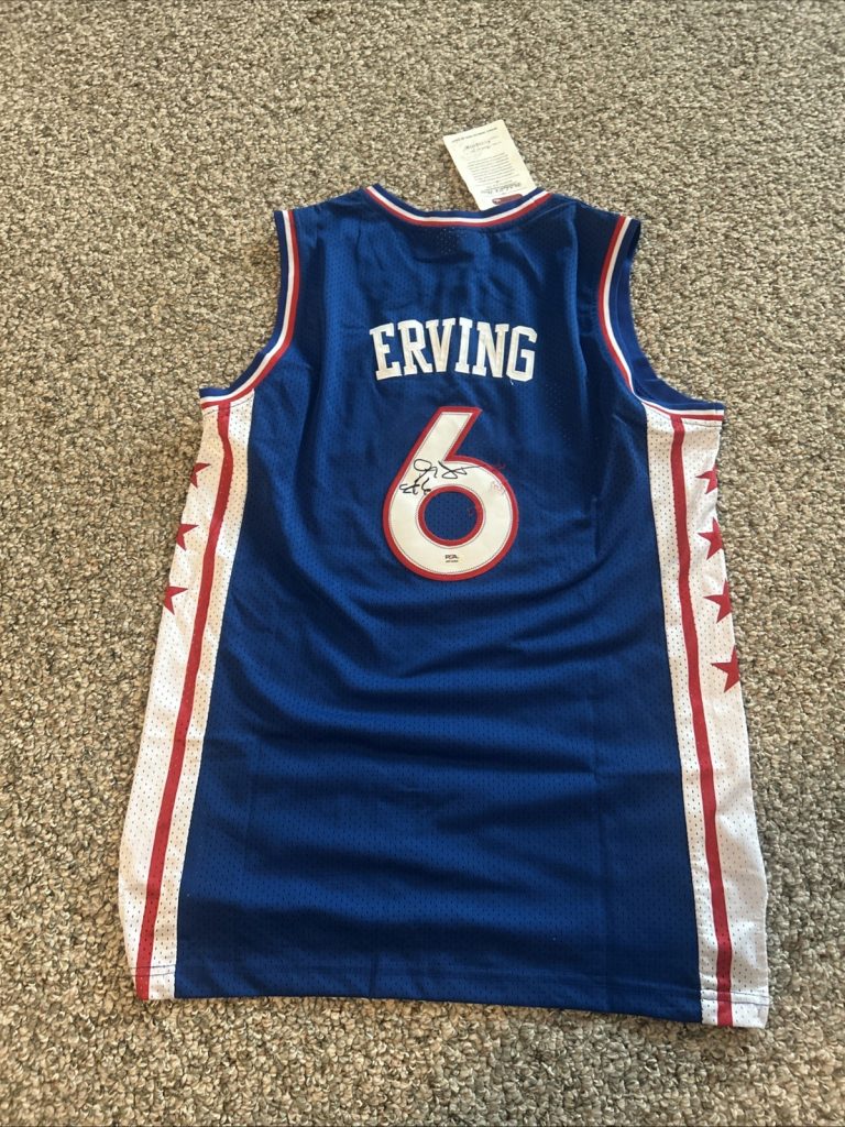 PHILADELPHIA 76ers- JULIUS ERVING SIGNED AUTOGRAPH JERSEY PSA COA DR J HOF NBA