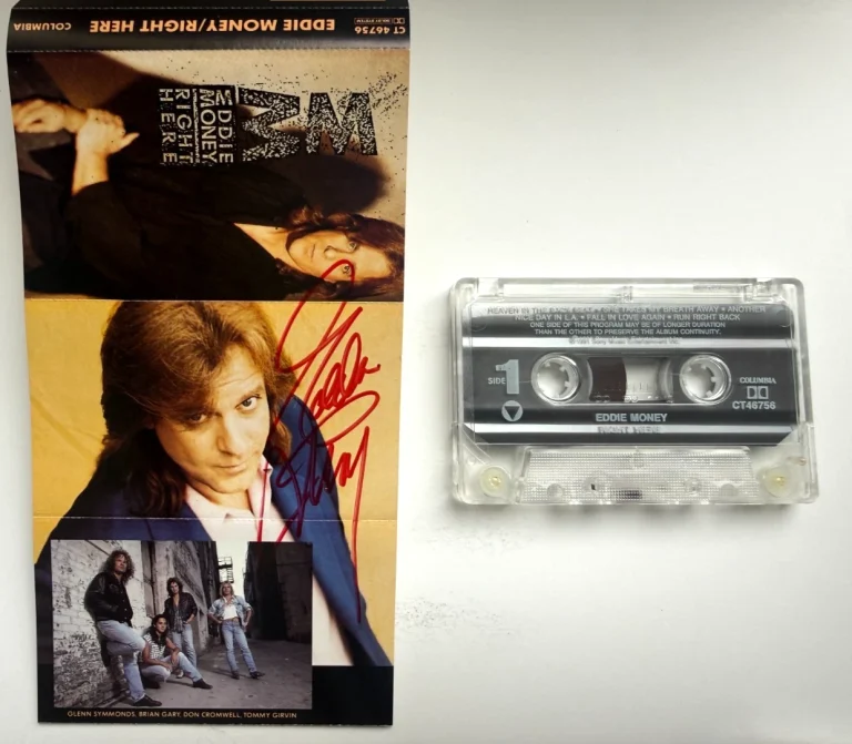 Eddie Money REAL hand SIGNED Right Here cassette + Unplug It In COA Autographed