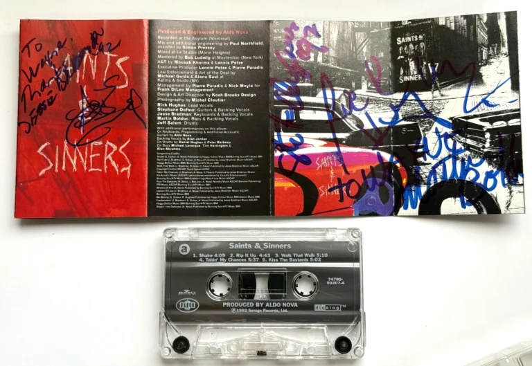 Saints & Sinners glam band REAL fully hand SIGNED self-titled cassette COA RARE