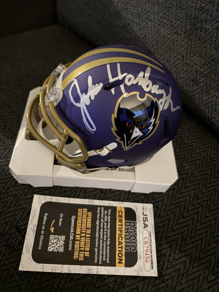 John Harbaugh Signed Mini Helmet Baltimore Ravens JSA Authentication COA