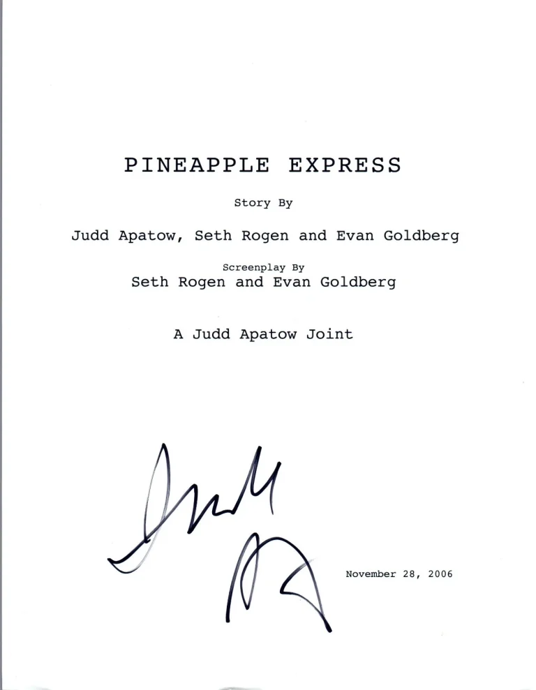 Judd Apatow Signed Autographed PINEAPPLE EXPRESS Full Movie Script COA VD