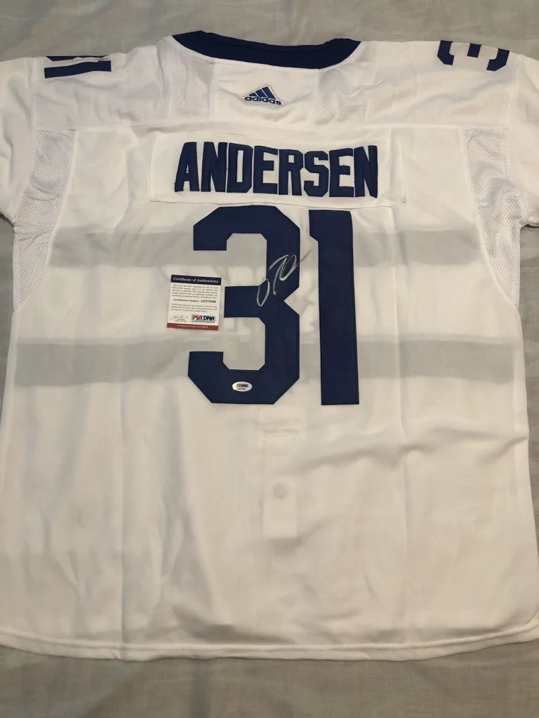 Frederik Andersen Signed Auto Toronto Maple Leafs Jersey Stanley Cup Psa/Dna