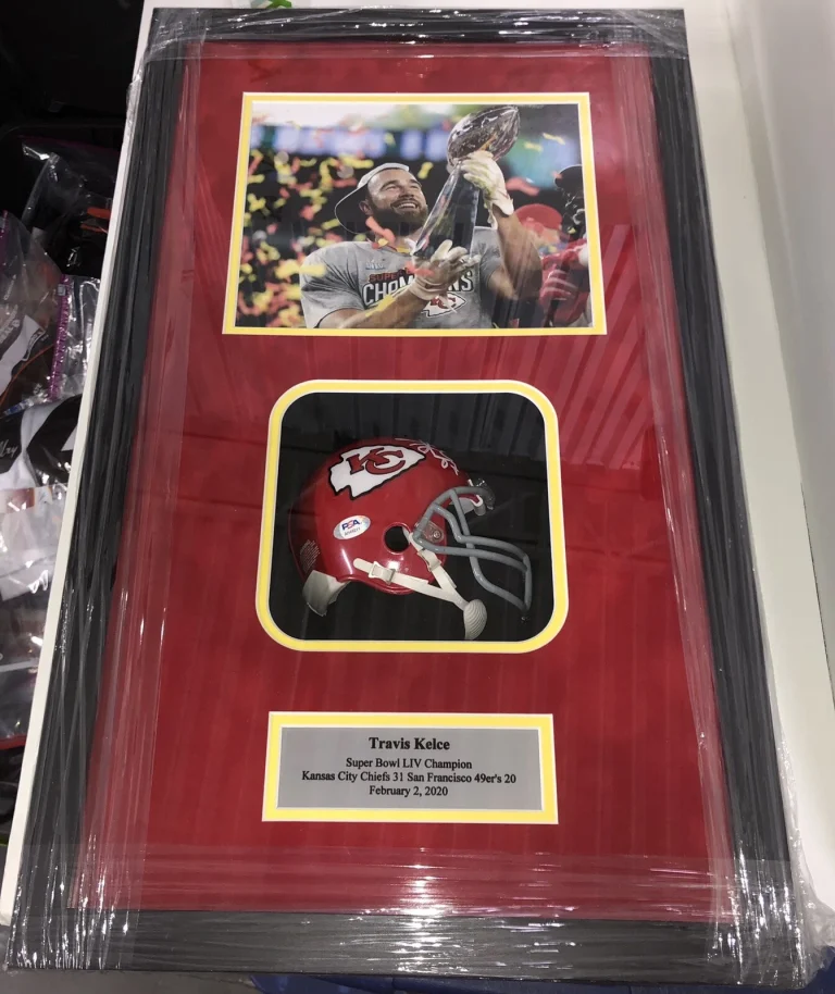 Travis Kelce Signed Custom Framed Shadowboxed Kansas City Mini Helmet Psa/Dna