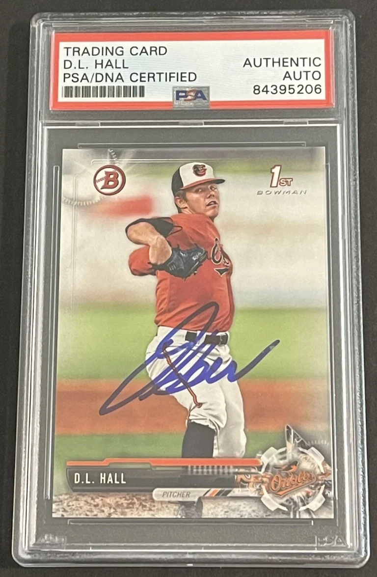 DL Hall Signed Autographed 2017 1st Bowman Rookie Card Baltimore Orioles PSA/DNA