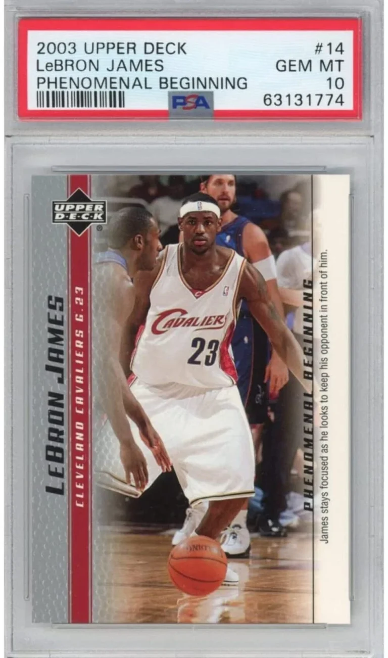 Graded 2003 Upper Deck LEBRON JAMES #14 Phenomenal Beginning Rookie Card PSA 10