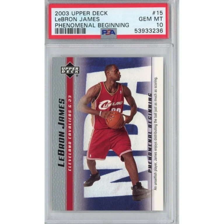 Graded 2003 Upper Deck LEBRON JAMES #15 Phenomenal Beginning Rookie Card PSA 10