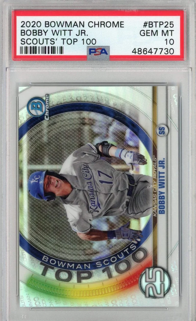 Graded 2020 BWM Chrome Bobby Witt Jr #BTP25 Scouts Top 100 Baseball Card PSA 10