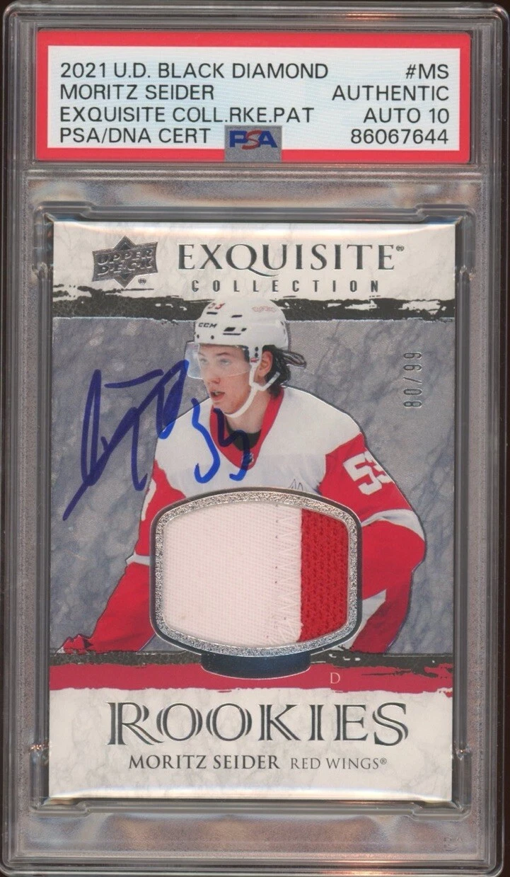 2021 Upper Deck Moritz Seider Rookie Exquisite Patch /99 Psa GEM 10 AUTO