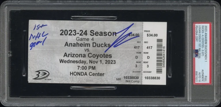 Logan Cooley Signed 1st NHL Goal Full Ticket Stub 11/1/2023 Psa GEM MT 10 AUTO