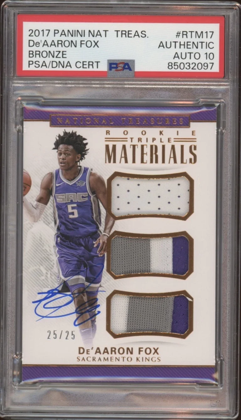 2017 National Treasures De’Aaron Fox Rookie Triple Bronze /25 Psa/Dna AUTO 10 RC