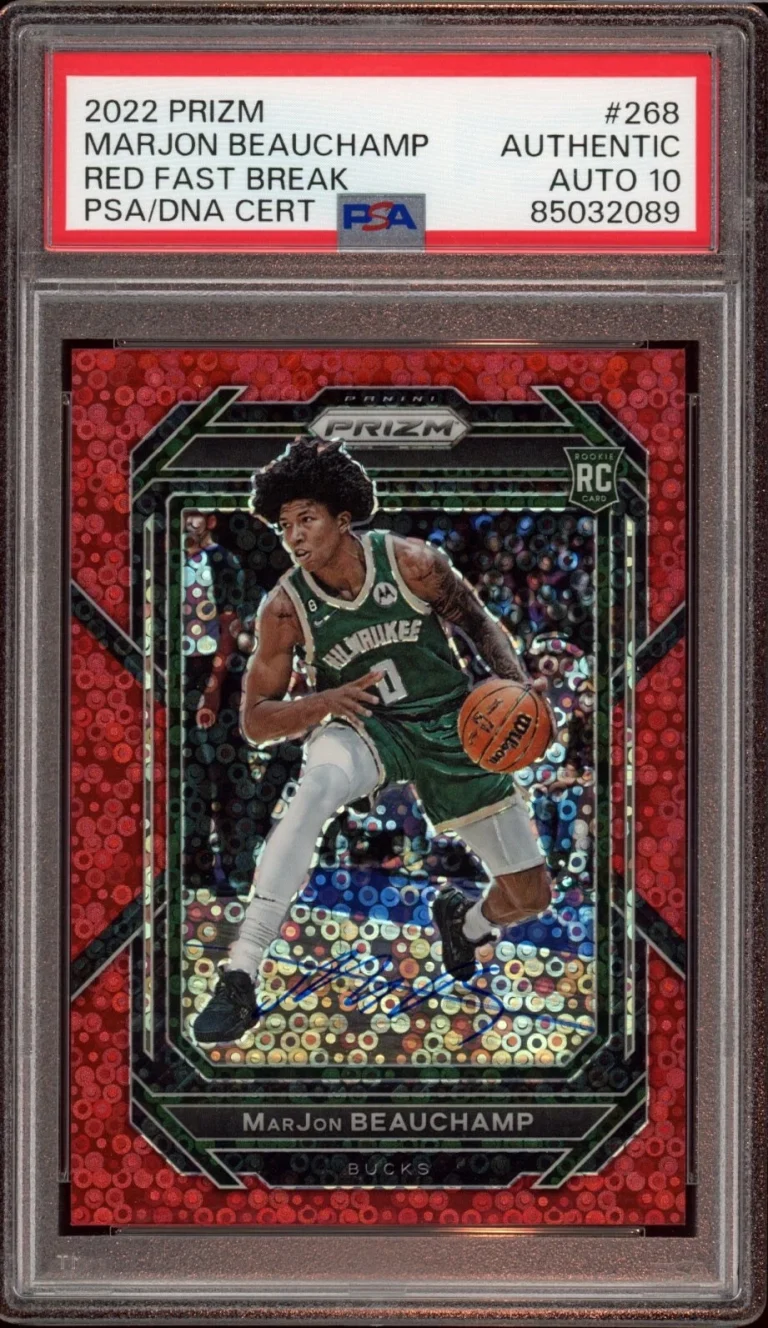 2022 Panini Prizm #268 MarJon Beauchamp Red Fast Break Rookie /100 Psa AUTO 10