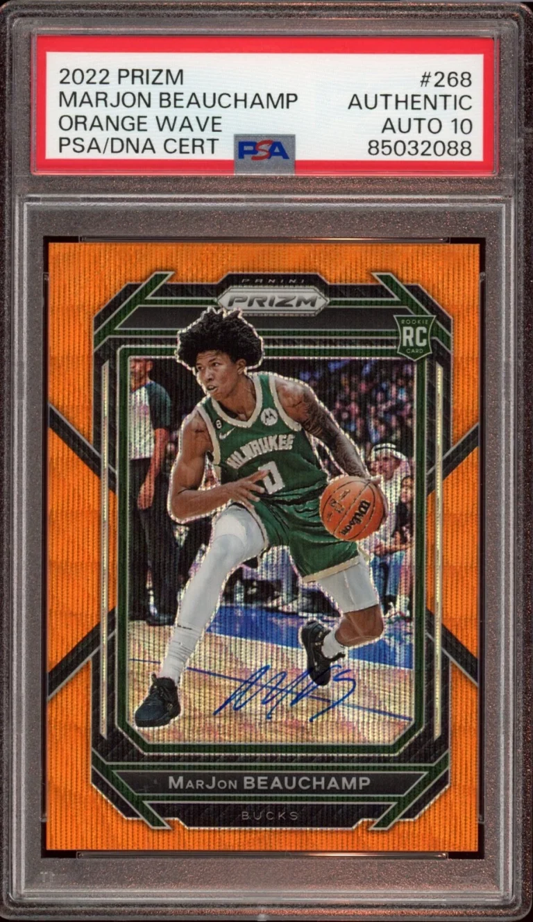 2022 Panini Prizm #268 MarJon Beauchamp Orange Wave Rookie /60 Psa GEM AUTO 10