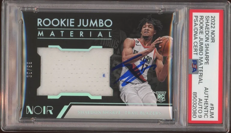 2022 Panini Noir Shaedon Sharpe Rookie Jumbo Material /99 Psa MINT 9 AUTO