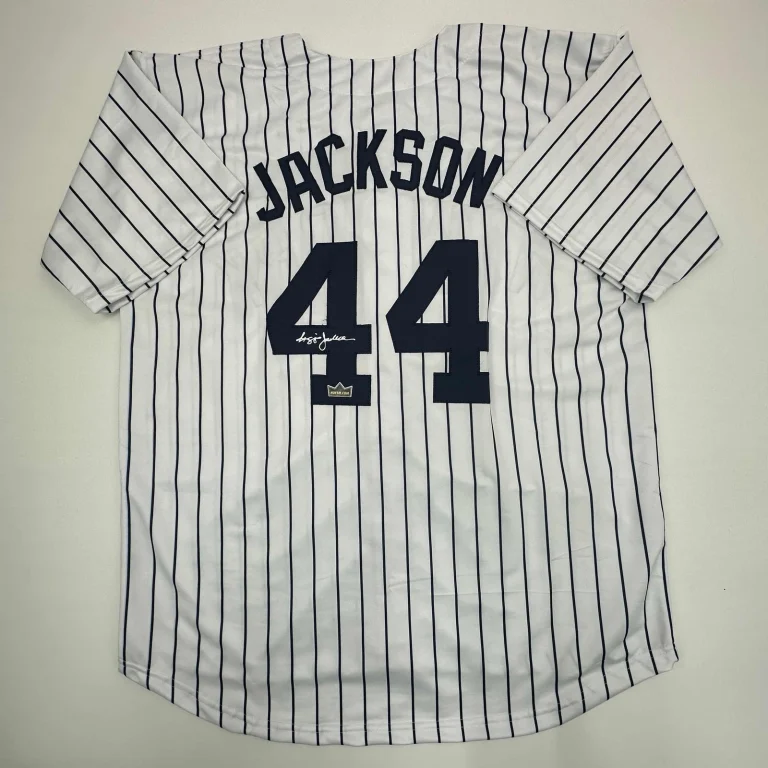Facsimile Autographed Reggie Jackson New York Pinstripe Reprint Jersey Men's XL