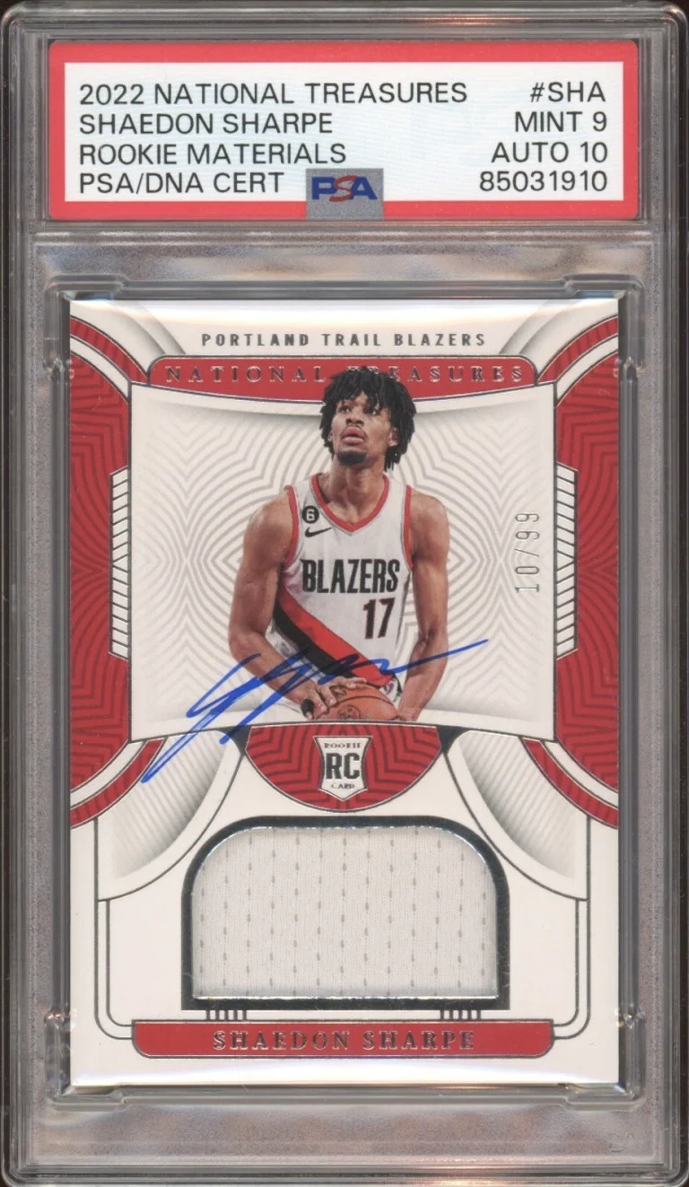 2022 National Treasures Shaedon Sharpe Rookie Materials Auto /99 Psa MINT 9/10