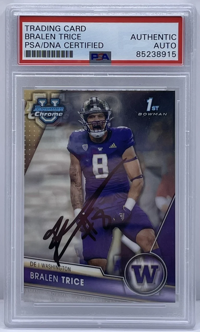 Bralen Trice Signed 2023 Bowman Chrome U Rookie Card Washington Huskies PSA/DNA