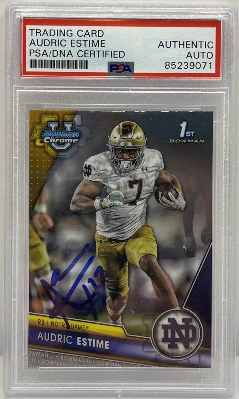 Audric Estime Signed 2023 Bowman Chrome U Rookie Card Notre Dame Irish PSA/DNA