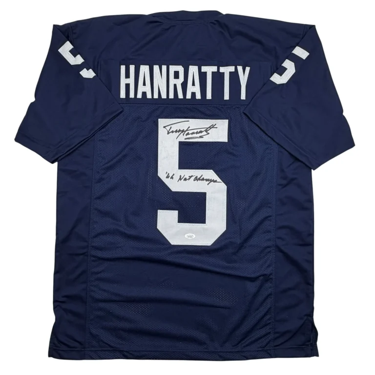 Autographed/Signed Terry Hanratty Notre Dame Blue College Jersey JSA COA