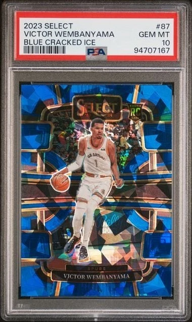Graded 2023 Panini Select Victor Wembanyama #87 Blue Cracked Ice RC PSA 10