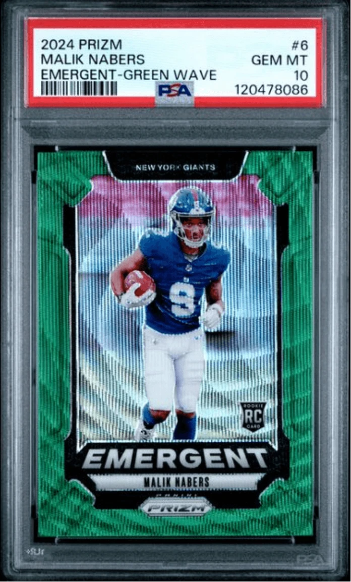 Graded 2024 Prizm Malik Nabers #6 Emergent Wave RC Football Card PSA 10