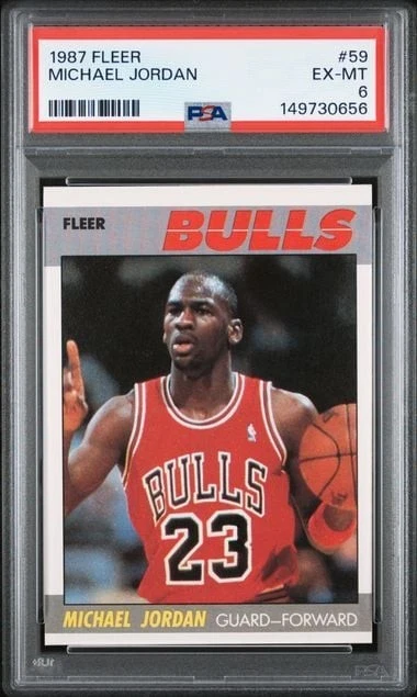 Graded 1987 Fleer Michael Jordan #59 2nd Year Basketball Card PSA 6 EX-MT
