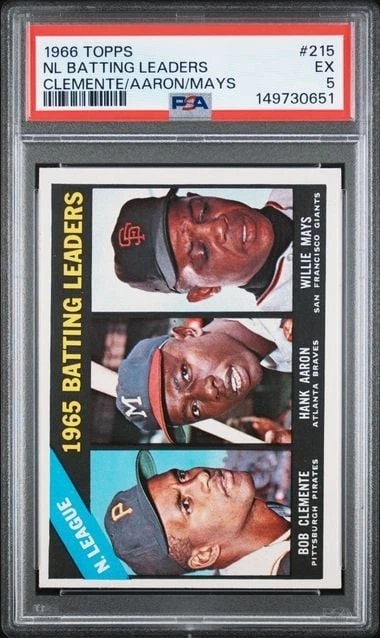 Graded 1966 Topps NL Batting Leaders Clemente Aaron Mays #215 PSA 5