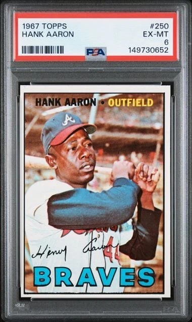 Graded 1967 Topps Hank Aaron #250 Baseball Card PSA 6 EX-MT