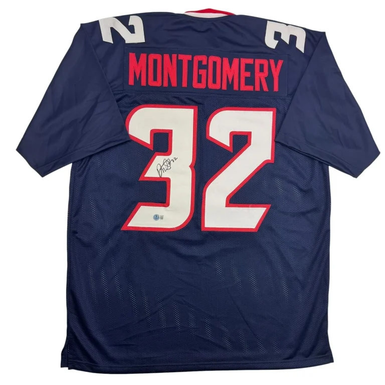 Autographed/Signed David Montgomery Houston Blue Football Jersey BAS COA
