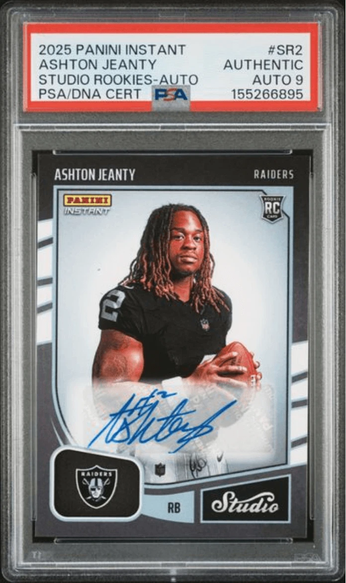 Graded 2025 Panini Ashton Jeanty #SR2 Studio RC Auto /99 AUTH Auto PSA 9