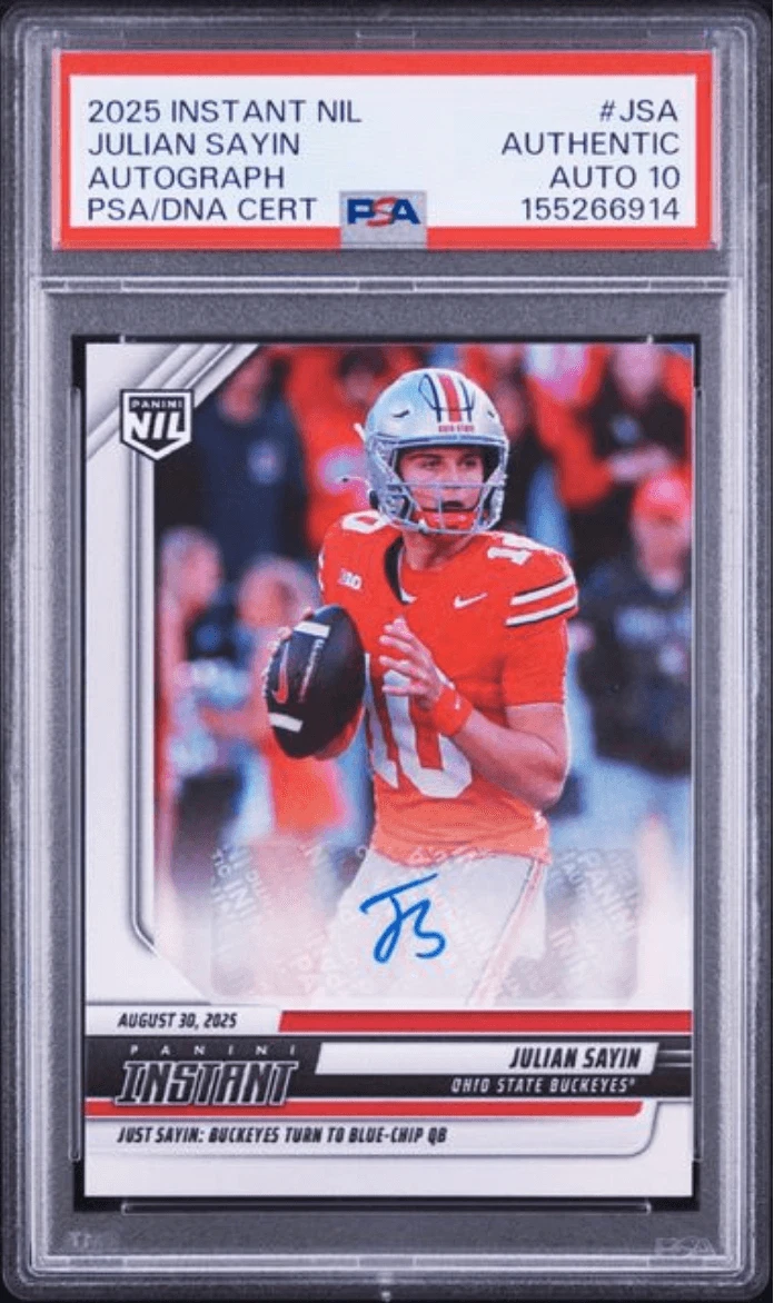 Graded 2025 Panini Instant Julian Sayin #JSA Auto /99 RC AUTH Auto PSA 10