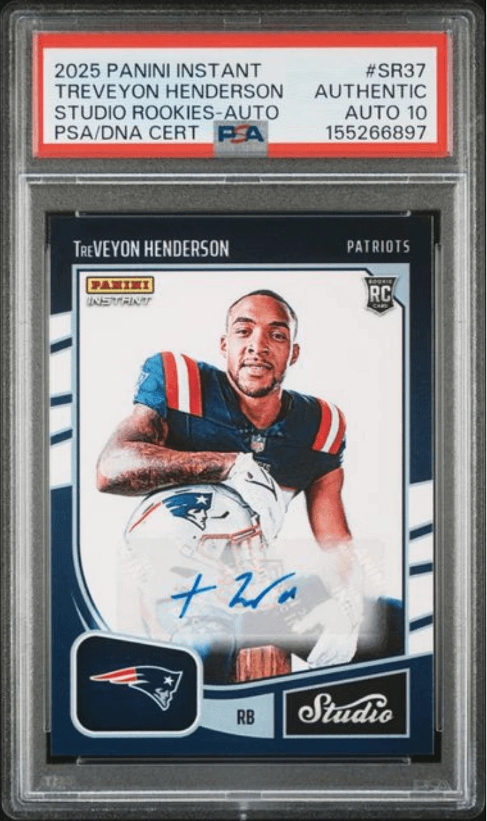 Graded 2025 Panini Treveyon Henderson #SR37 RC Auto /99 AUTH Auto PSA 10